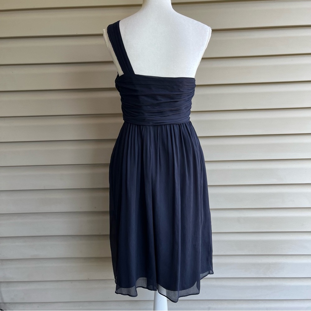 •J. Crew• Navy 100% Silk Chiffon One Shoulder Dress - Size 14 - Picture 5 of 7